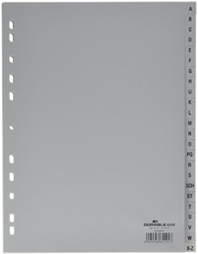 Durable 650810 A-Z Register (A4, geprägte Taben, 24tlg., aus PP, volldeckend) 10 Stück, grau