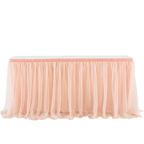 Tüll Tischrock, Tischdecke Tütü Tischröcke,Tischdeko Party deko Tisch Rock Für Babyparty mädchen, Hochzeit, Geburtstag, Weihnachten (Roségold,4.27 x 0.77 m)