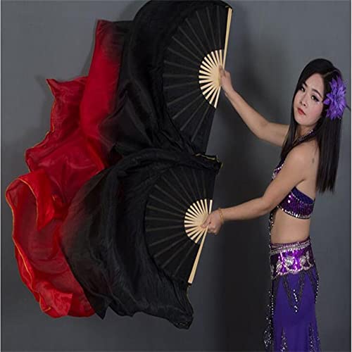 HOBIRD 1 Paar Real Belly Dance Veils Size Bamboo Fan Veil Dance Performance Show Requisiten (Color : Sky Blue, Size : 120CM)