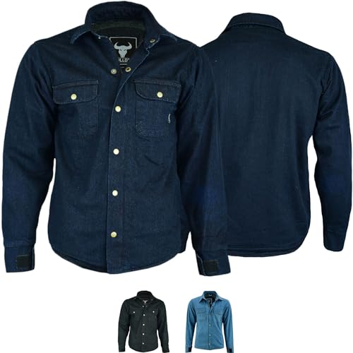 BULLDT Motorradhemd Jeanshemd Motorradjacke herren Futter aus kevlar aramid mit geprüfte Protektoren rutsch brandfest motorrad biker hemd denim Dunkelblau - 58