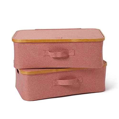 Lumaland faltbares Unterbett Aufbewahrungsbox Organizer mit Bambus-Rahmen im 2er Set Maße 54 x 33 x 18 cm, Rosa