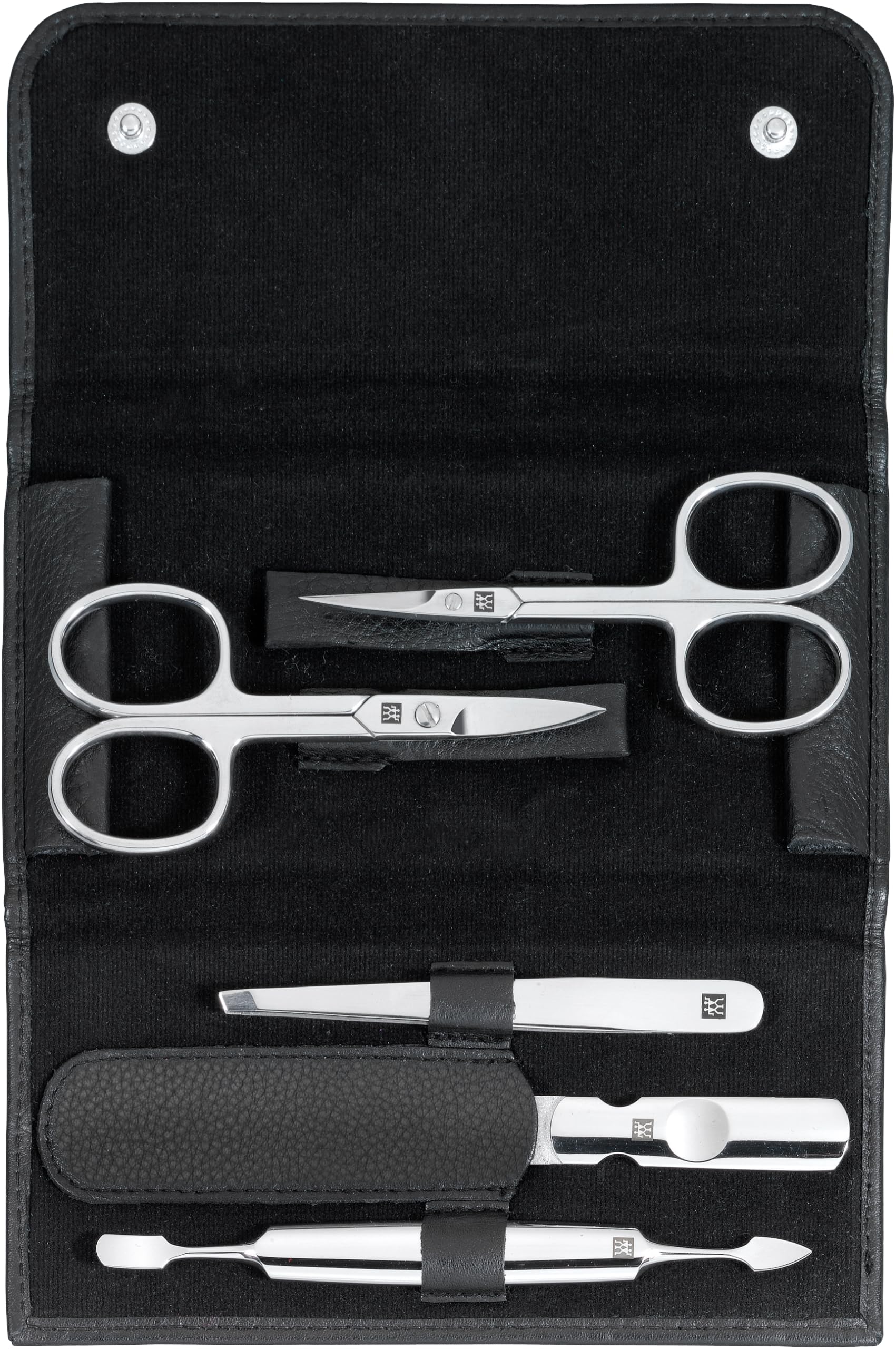 ZWILLING Maniküreset und Pediküreset Nagelpflege aus Echtleder mit Druckknopf, 5-teilig, schwarz | 5 Stück (1er Pack)