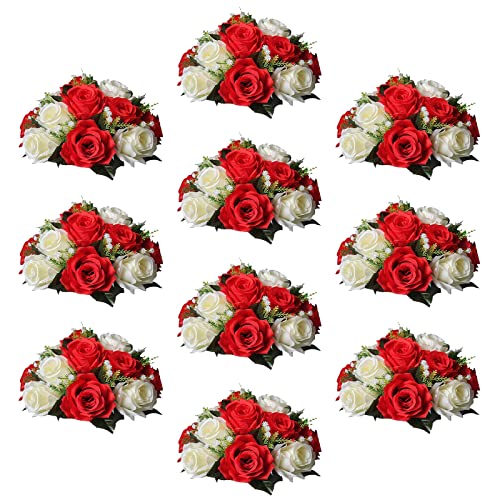 Sziqiqi 10-er Set Rosenbälle, Simulation Rosen, Blumenkugeln mit Sockel, Hochzeit Party Blumenständer Rosen, 10 Stück