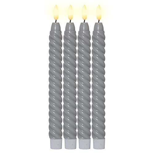 LED Kerzen mit Timerfunktion | LED Stabkerzen grau | LED Kerzen flackernde Flamme | LED Kerze mit Timer | Kerzen Deko | Stabkerzen gedreht | Kerzen Set 4er | Deko Kerzen | Stabkerzen LED