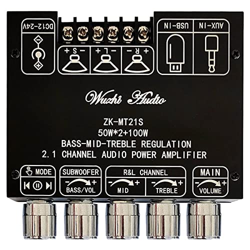 watera -MT21S 2X50W+100W 2.1 Kanal Subwoofer Digital Power VerstäRker Board AUX 12V 24V Audio Stereo Bluetooth 5.1 Bass
