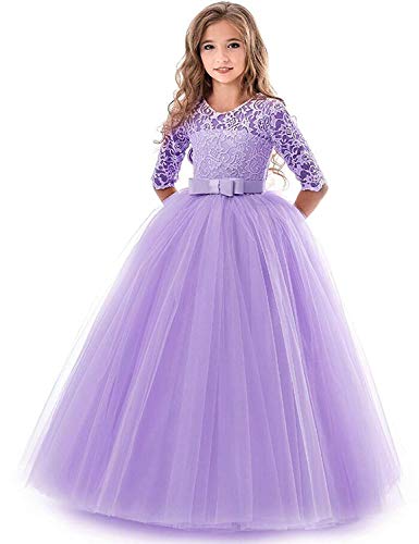 IBTOM CASTLE Blumensmädchenkleid Prinzessin Festliches Kinder Mädchen Kleid Festzug Kleider Hochzeit Partykleid Lila 11-12 Jahre