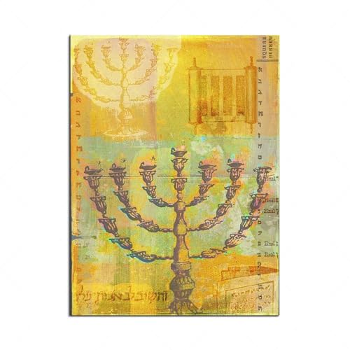 SHINERING Jerusalem Israel Wandkunst, Kerzenständer Vintage Jüdisches Dekor, Kilometerschild, Reisegeschenk Poster Leinwandgemälde A1 60Cmx80Cm Kein Rahmen