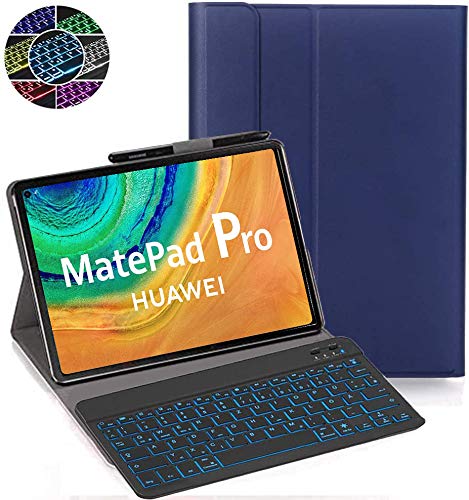 RLTech Tastatur Hülle für Huawei Matepad Pro, [Deutsches QWERTZ] Ultraslim Hülle mit 7 Farben Beleuchtung Kabellose Tastatur mit Schützhülle für Huawei Matepad Pro 10.8 Zoll, Blau