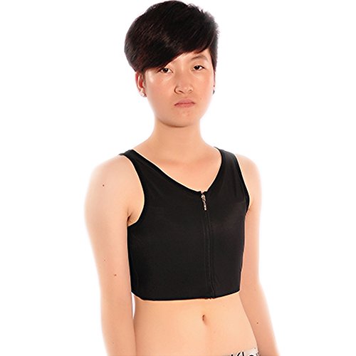 BaronHong Sommer Mitte Reißverschluss elastische halbe Länge Brust Binder Korsett für Tomboy Trans Lesben (schwarz, XL)