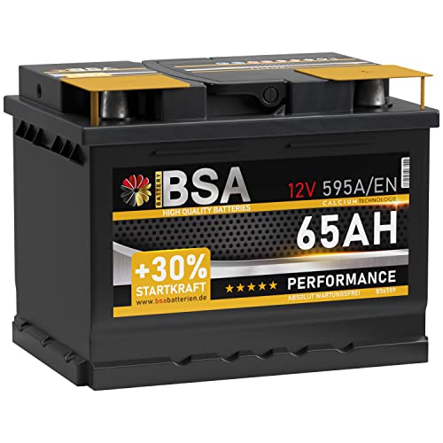 BSA Autobatterie 65Ah 12V 595A/EN +30% mehr Startkraft Starterbatterie ersetzt Batterie 60Ah 61Ah 63Ah 62Ah 64Ah