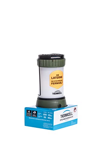 Thermacell MR-CLE Campinglampe mit Mückenschutz - Batteriebetriebene LED Lampe zur effektiven Mückenabwehr - Reduziert Mücken, Gelsen und Schnaken um bis zu 98% - 101 x 101 x 180 mm - Olivgrün