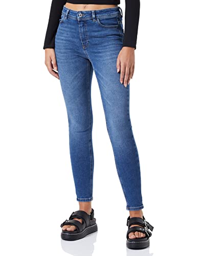 Taifun Damen Skinny Jeans Organic Cotton Hose Jeans verkürzt Jeans unifarben leicht verkürztes Bein Dark Blue Denim 34