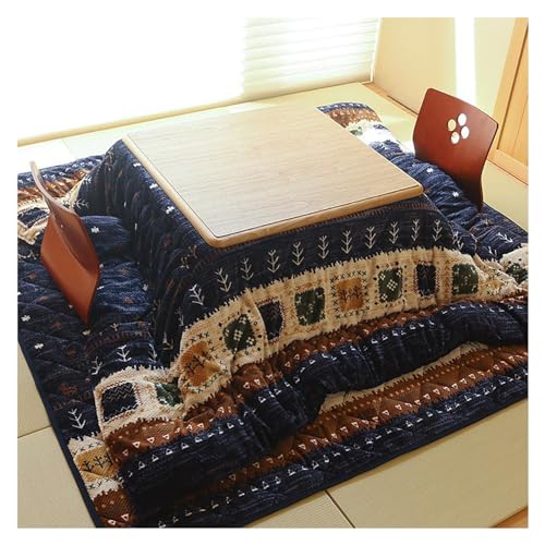 YuanSpring niedriger Tisch Kotatsu-Tisch mit Heizung und Decke, Japanisches Futon-Set mit Bodenmatte, Tatami-Heiztisch(E)