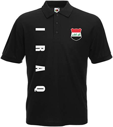 Irak Iraq WM-2022 Polo-Shirt Wunschname Nummer Schwarz L