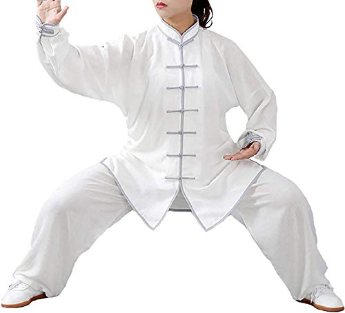 Tai Chi Anzug Herren,Baumwolle Und Leinen Tai Chi Kleidung Unisex Kampfsport Kleidung Kung Fu Kleidung Für Männer Und Frauen (EIN Set),Whitegrayedge-M
