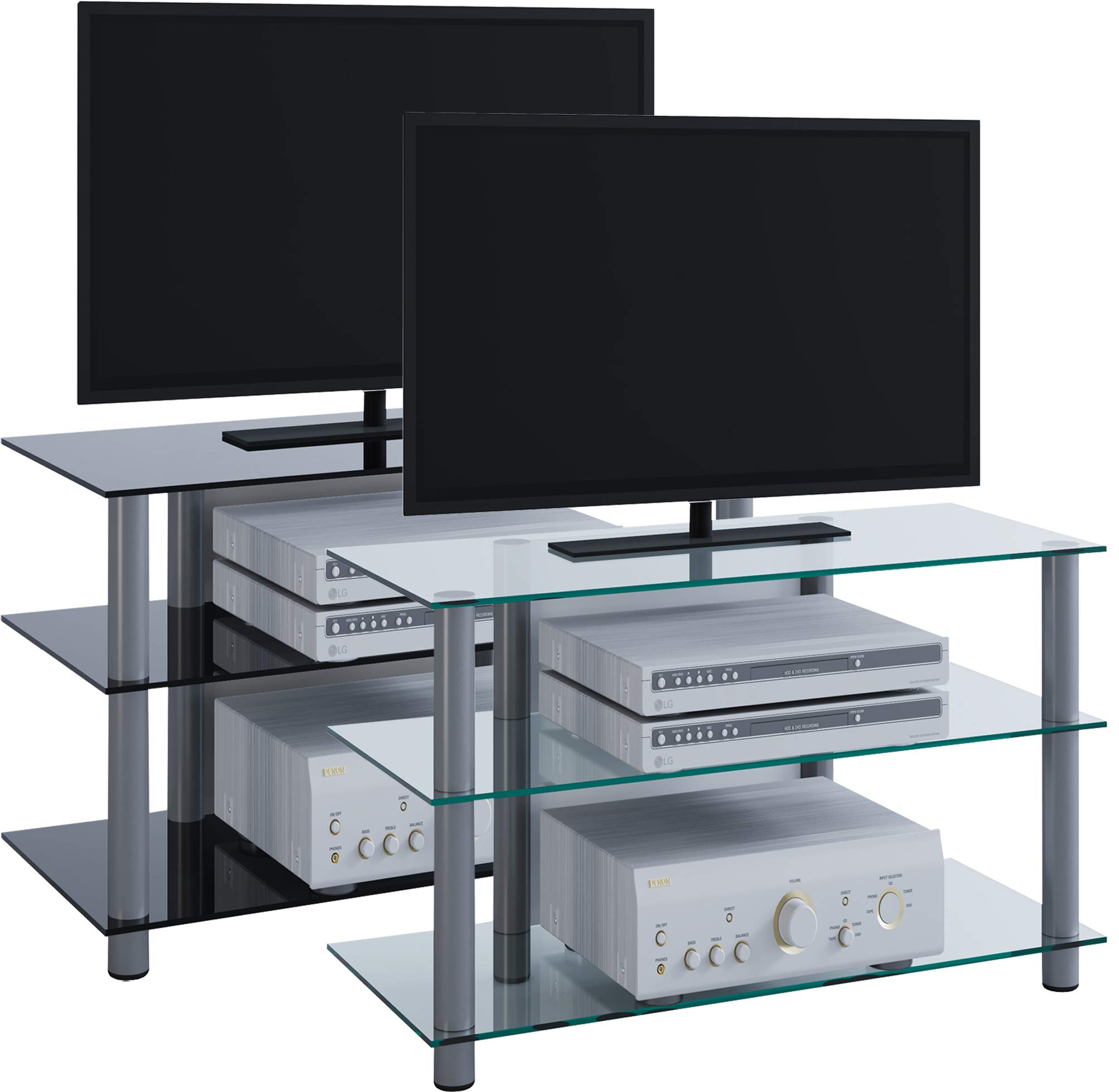VCM TV Möbel Sideboard Fernsehschrank Rack Fernseh Board Alu Glas Tisch Sindas Klarglas