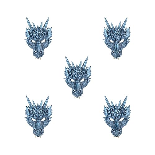 Paowsietiviity 5 set Dragon Mask Full Head Cover for Cosplay Prop Masquerade Mask Blue, 30x21cm