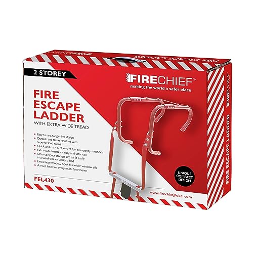 Firechief Feuerleiter für Zuhause | kompakte, leichte Leiter für Notsituationen | 2 Etagen faltbare Fluchtleiter mit extra breiten Stufen