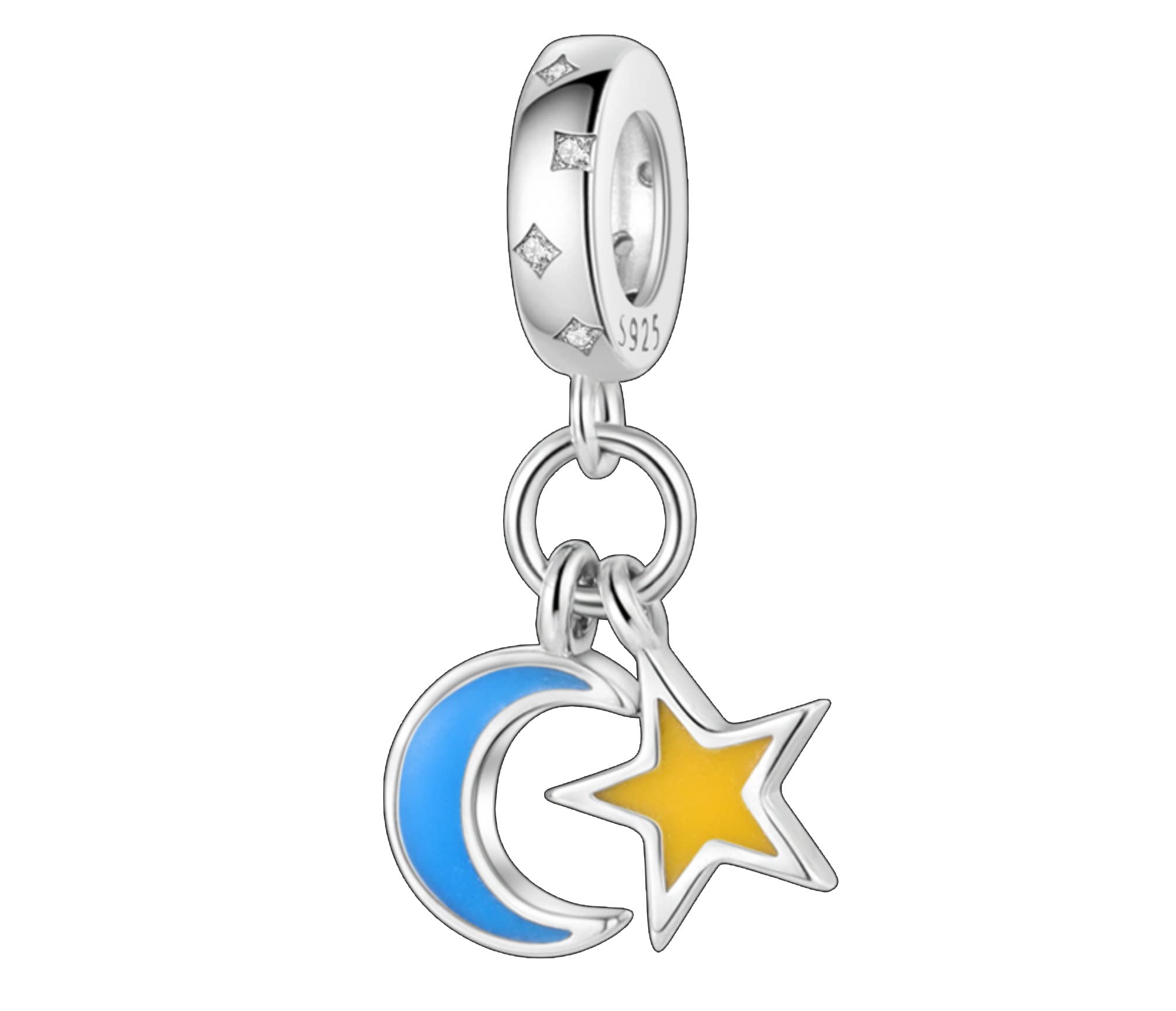 Leuchtend Mond Stern Astrologie - Charm 925 Silber Bettelarmband Anhänger Zubehör Geschenk Sterlingsilber