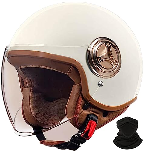 Retro-Motorradhelm, Halber Jethelm Mit Offenem Gesicht, Rollerhelm Mit Visier, DOT/ECE-Zugelassener Mopedhelm Für Erwachsene Männer Und Frauen D,L 58-60cm