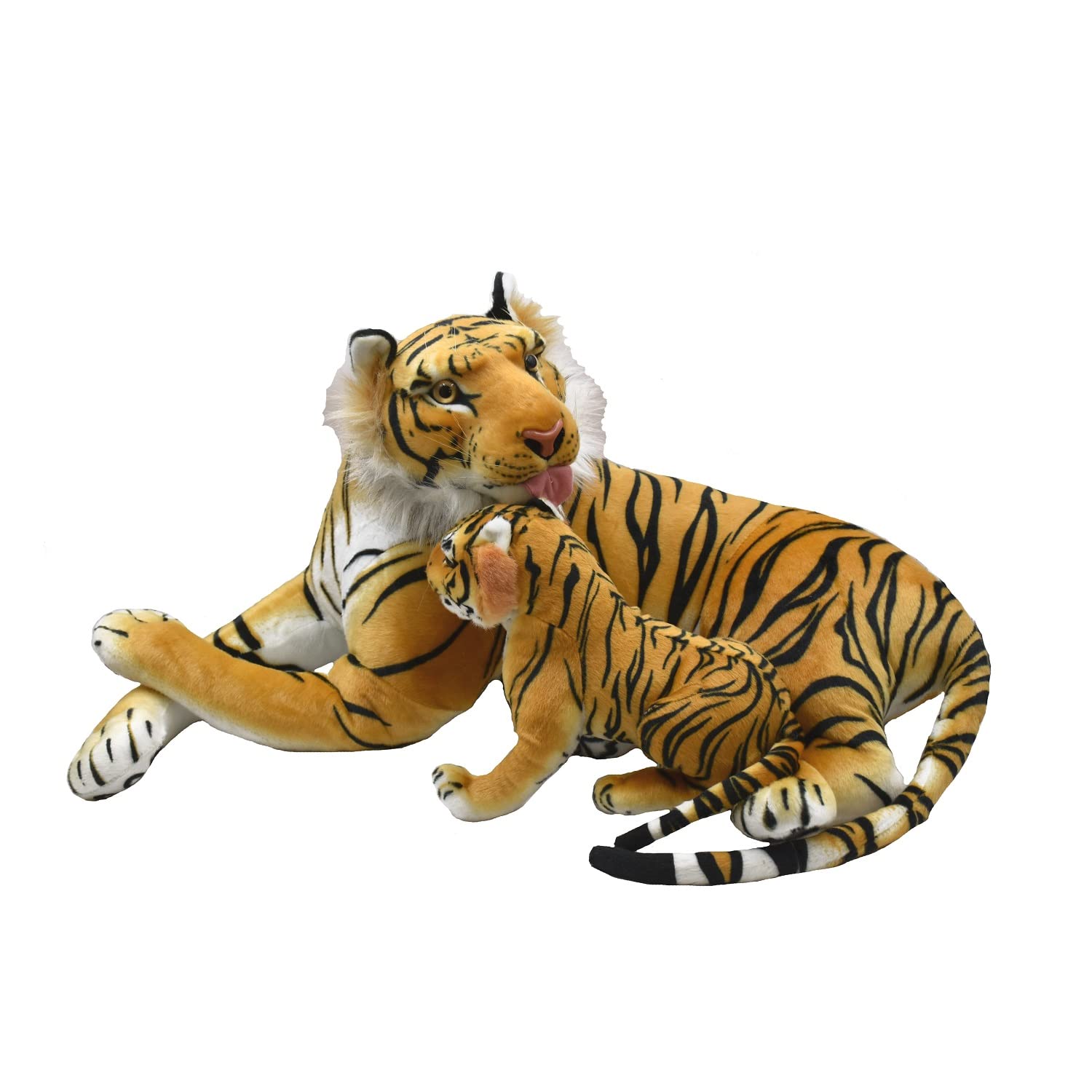 Geschenkestadl Tiger XXL Plüschtier 90cm Mama mit Kind Tigerjunges Kuscheltier Braun Softtier Stofftier