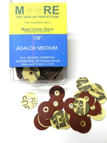 E C Moore's Adalox Schleifscheibe, Medium, 2,2 cm, zum Aufstecken, Metallmitte, 200 Stück