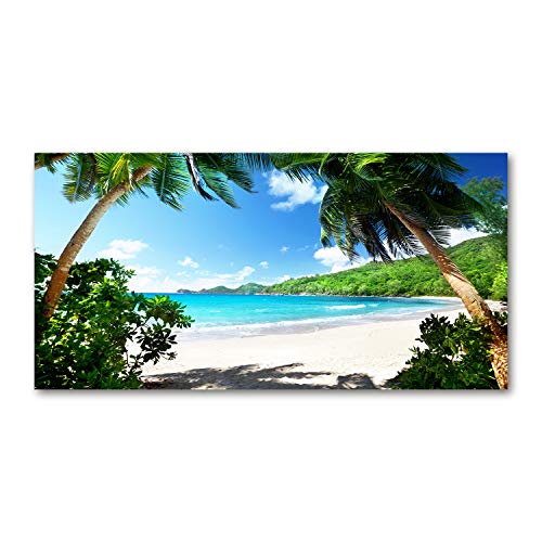Tulup Acrylglas - Wandkunst - Bild auf Acrylglas Deko Wandbild hinter Kunststoff/Acrylglas Bild - Dekorative Wand für Küche & Wohnzimmer 100 x50 cm - Landschaften - Seychellen Strand - Grün