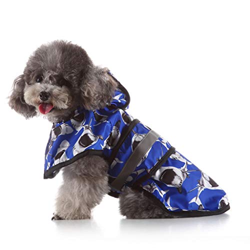 Smniao Hund Regenmantel mit Kapuze Reflektierende Streifen wasserdichte Tarnung Regenjacke für Kleine Mittel Große Hunde, XS Bis 4XL (M, Blau)