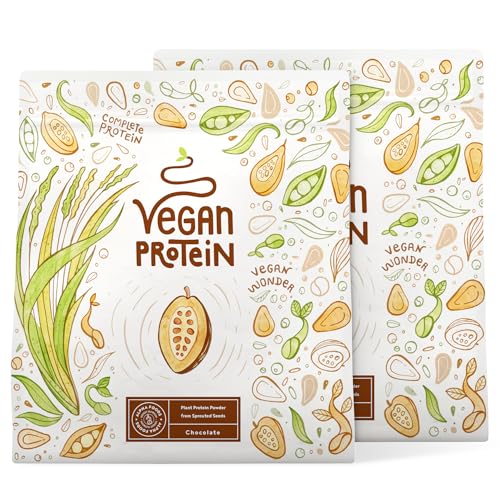 Vegan Protein - SCHOKOLADE - Veganes Proteinpulver aus gesprossten Reis, Erbsen, Sojabohnen, Leinsamen, Amaranth, Sonnenblumen- und Kürbiskernen - 1200g Pulver (2x600g)
