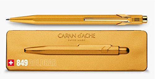 Caran d‘Ache, Kugelschreiber „849 Popline“ mit Etui, fluoreszierende Farben Metallic Gold Bar