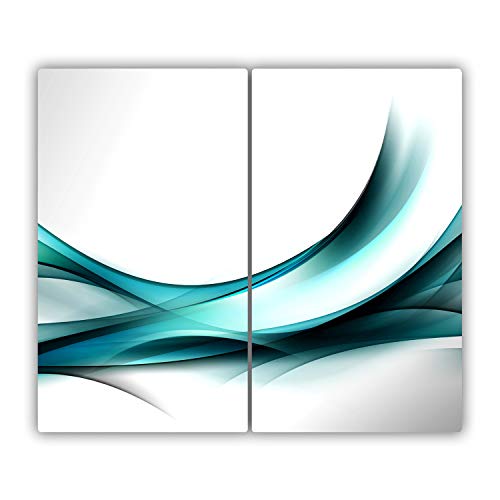 Tulup Schneidebrett Abdeckung Spritzschutz Blau 2x30x52 cm Gehärtetes Glas Herdabdeckplatte Kochplattenabdeckung - Wellen Abstrakt