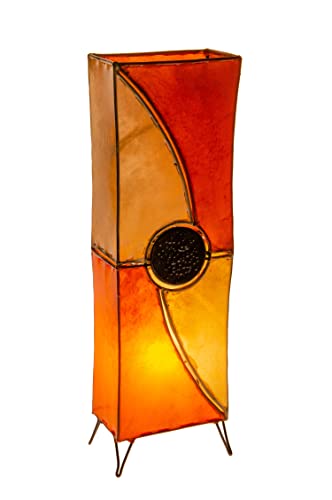 Asiatische Stehlampe Mulan 70cm Lederlampe Deko Lampe | Orientalische Große Stehlampen aus Metall, Lampenschirm aus Leder | Orientalische Dekoration aus Marokko, Farbe Beige Orange