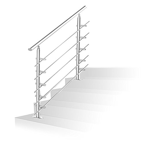 Jiubiaz Treppengeländer Edelstahl 120cm mit 5 Querstreben Innen und Außen Handlauf Geländer für Brüstung Balkon