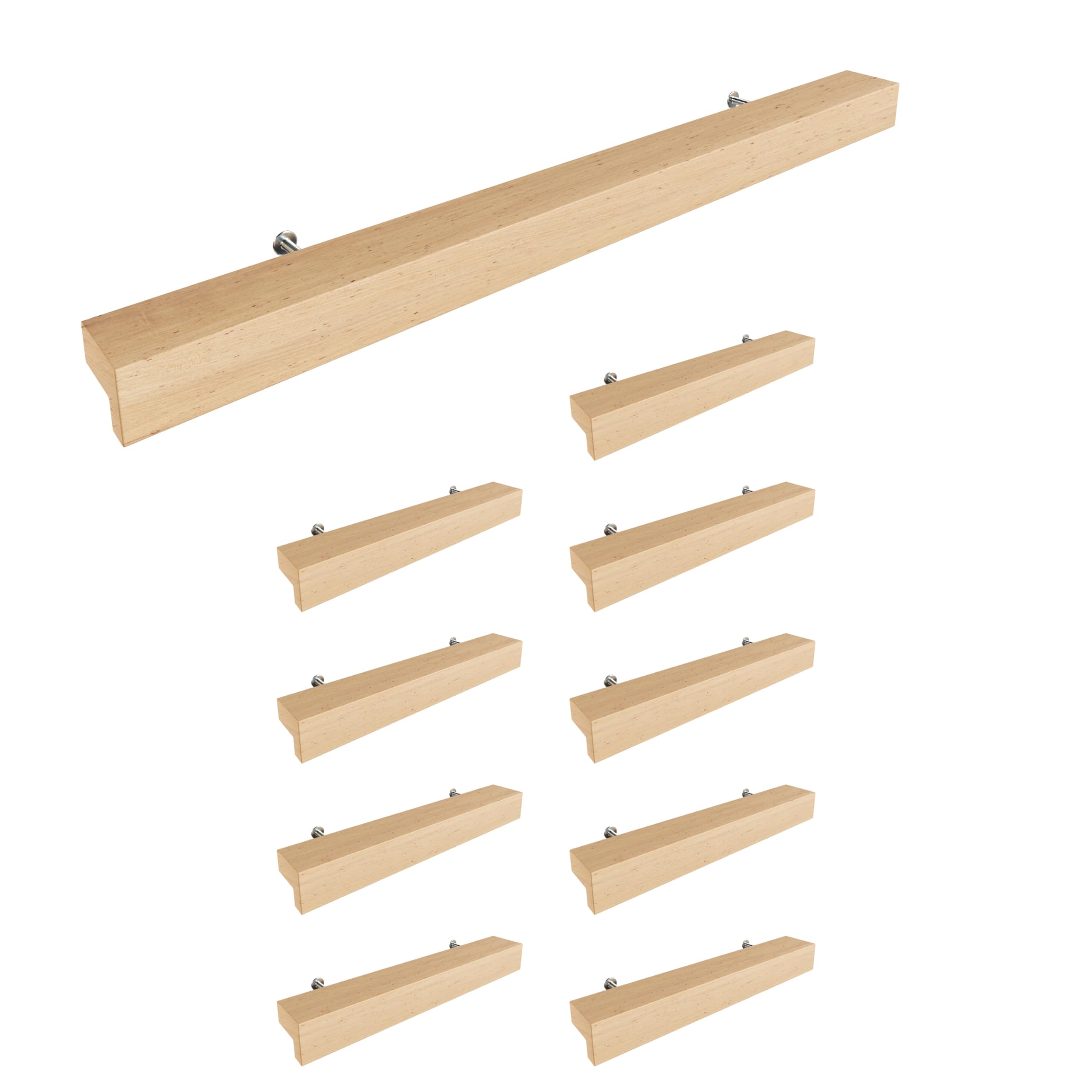 Sossai Holz Möbelgriffe aus Buche | GAH01 | Lochabstand 224mm, Länge 304mm, 10 Stück