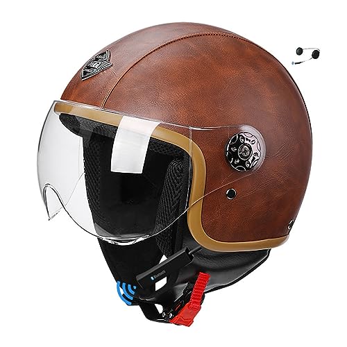 Motorradhelm Open Face Half Face Bluetooth Helm Vintage Motorradhelm Leichter Motorradhelm Street Motocross Racing Helm Damen Herren C-1,L (58-59cm)