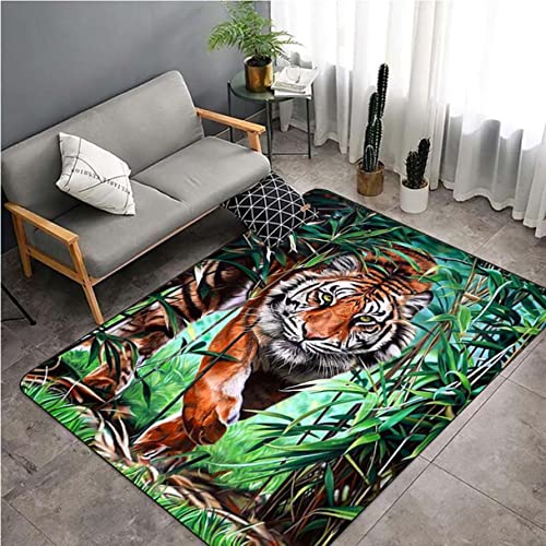 Schlafzimmer Teppich Modern Dschungel Wildtier 3D Tiger Print Wohnzimmer Teppich Sternenhimmel Flamme Katzen Rutschfester Teppich Gelb Rot Grün Flanell Kid Play Crawl Big Rug (Bunt 2,100x150 cm)