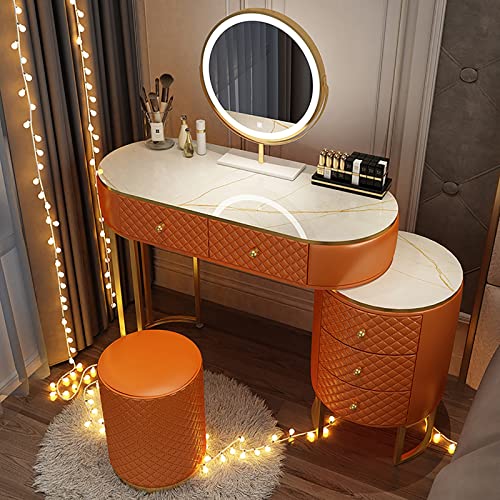 Schminktisch-Set, Schminktisch mit 3-farbig verstellbarem, um 360° drehbarem Spiegel, Schminktisch-Set mit 5–6 Schubladen, Schminktisch mit ausziehbarem Design, für Schlafzimmer, Badezimmer (Farbe: