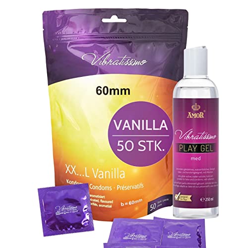 Vibratissimo Markenkondome Vorteilspack, 50 XXL-Kondome 60mm + 250ml Gleitgel