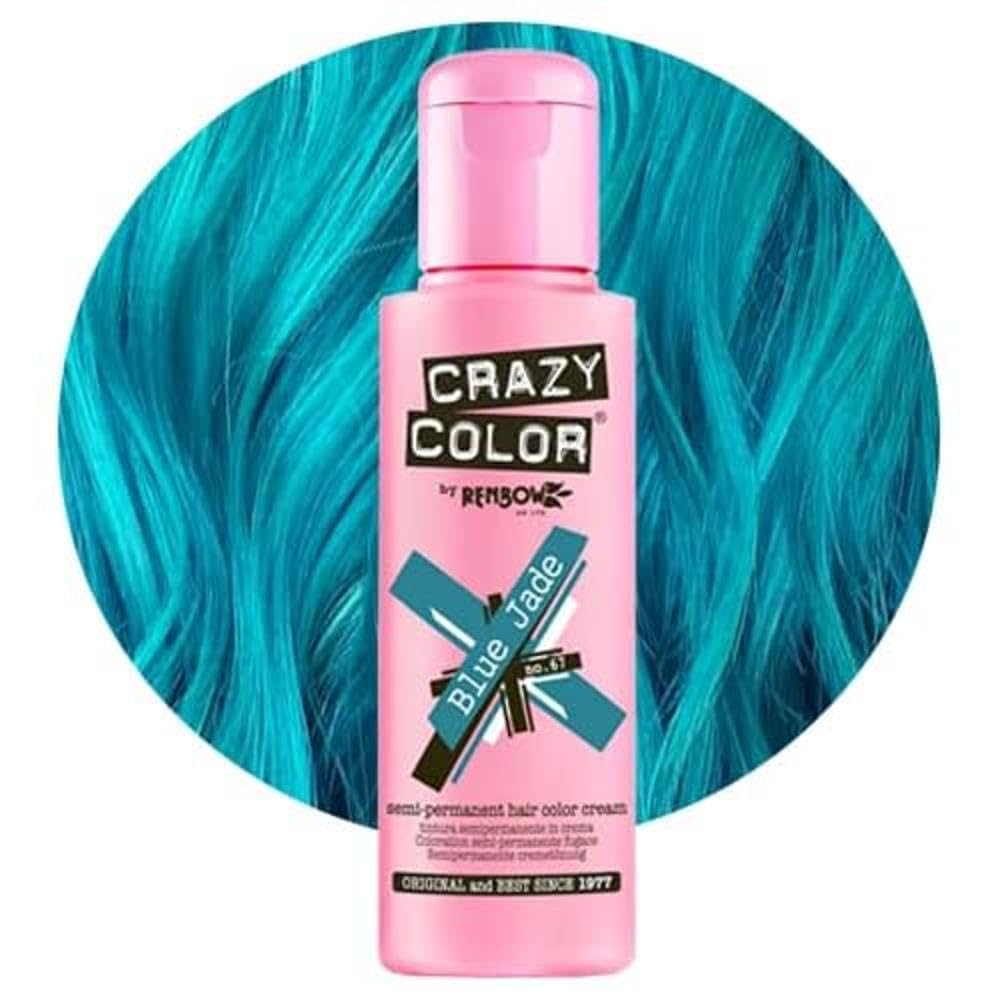 4 X Crazy Color Renbow Semi-Permanent Hair Colour Cream Dye 100ml Box of Four-Blue Jade