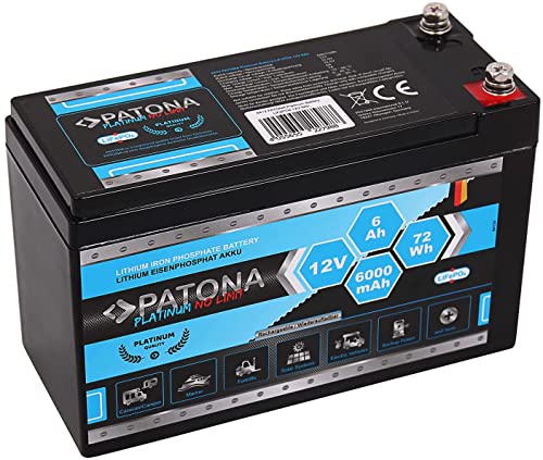 PATONA Platinum LiFePO4 Akku 12V 6Ah (72Wh) Versorgungsbatterie Traktionsbatterie mit Batterie Management System (BMS)