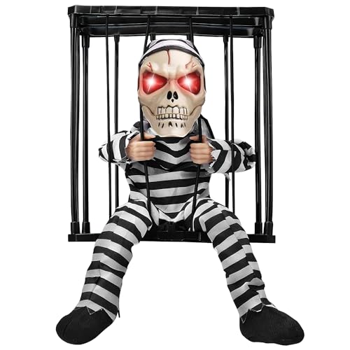 Gefangener im Käfig | Anime-Skelett mit Bewegungsmelder | Halloween-Dekoration für den Innen- und Außenbereich | Gruseliges Zubehör | Heulende Statue | Spukhaus | 100% Fun | OriginalCup®