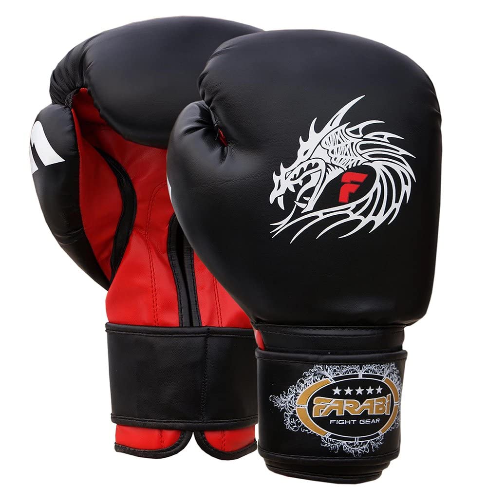 Farabi Boxing Gloves for Training Punching Sparring (Black Dragon, 16-oz)