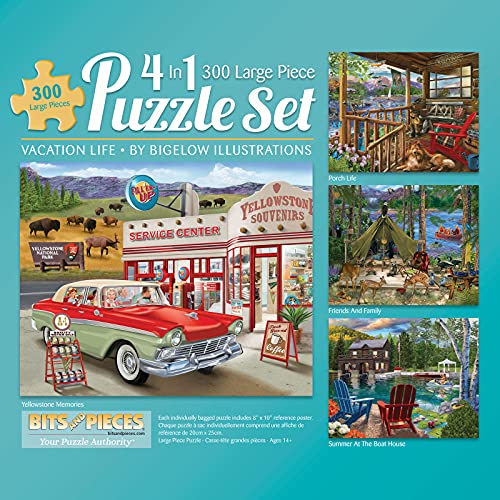 Bits and Pieces - Multipack 4-in-1-Puzzle-Set, 300-teiliges Puzzle für Erwachsene – jedes Puzzle misst 46 cm x 61 cm – Landreisesesee, Hütte, Urlaubspuzzles von Künstlern Bigelow Illustrationen