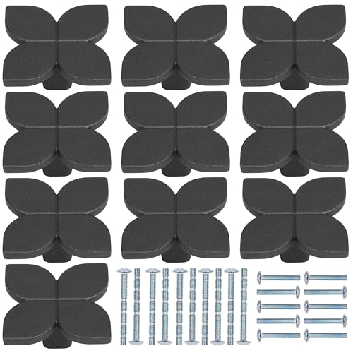 Kurtzy 10er Pack Schwarzfarbene Schubladen Knöpfe in Blattform - 42 x 23 mm Möbelknöpfe Schwarz aus Zinklegierung mit Schrauben - Knauf für Schrank, Küchenschrank, Kommode und Kleiderschrank