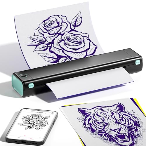 ItriAce M08F Tattoo Thermodrucker, Wireless Bluetooth Tattoo Schablonendrucker, mit 10 Blatt Transferpapier für Tattoo Künstler, kompatibel mit Telefon und Laptop, Schwarz und Grün