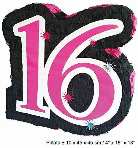 Pinata - Geburtstags Dekoration - Schwarz Pink 16 - Tolles Geschenk für Kindergeburtstag, Hochzeit oder Mottoparty