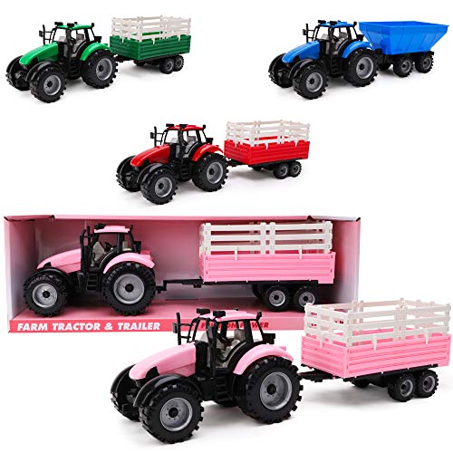 Toyland® Reibungsbetriebener Traktor mit Anhänger - Rosa - Boys Farm Toys