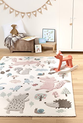 wecon home Sigikid I Moderner Kurzflor Kinderteppich, Kinderzimmer für Mädchen & Jungen I Forest I SK-21965-063 I Weiß Rose blau Grau Taupe I (133 x 200 cm)