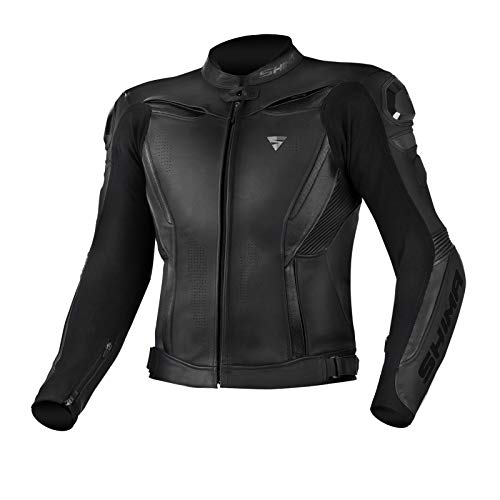 SHIMA CHASE BLACK, Leder Sport Motorradjacke mit Protektoren (48-60) (48, Schwarz)