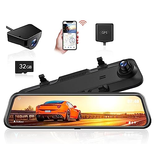 WOLFBOX 12" G840H 2.5K Spiegel Dashcam mit Rückfahrkamera, Dual Dash Cam Spiegel mit WiFi, Loop-Aufnahme und G-Sensor, Parküberwachung, GPS, kostenlose 32 GB-Karte